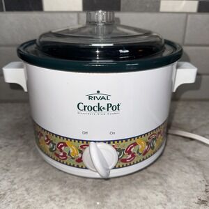 Rival Crock Pot 3122 Slow Cooker 2 Quart Vintage Pepper Design Works White Green
